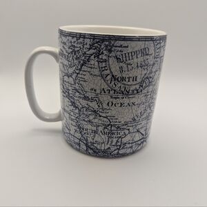 222 Fifth Due North Blue Jumbo mug 5" tall x 4.25" wide Map Ship Coordinates Cup